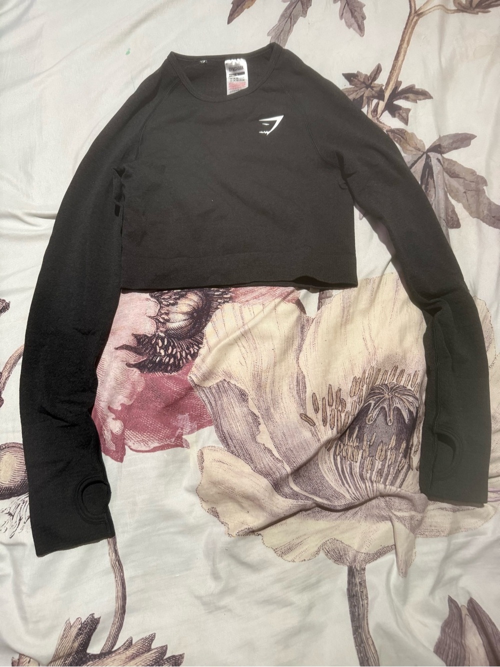 Gymshark Black Cropped Long Sleeve Top with Thumb Holes